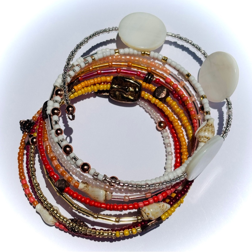 🆕 🐚 OOAK Boho Festival Wrap Bracelet W/ Beads & Shells Multi Layer